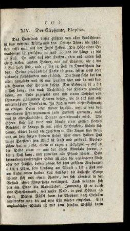 XIV. Der Elephante, Elephas.