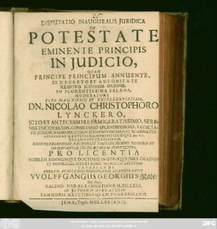 Disputatio Inauguralis Iuridica De Potestate Eminente Principis In Iudicio