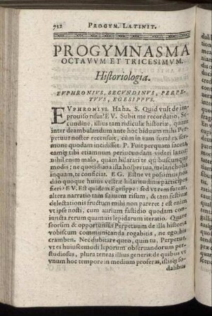 Progymnasma Octavum Et Tricesimum. Historiologia.