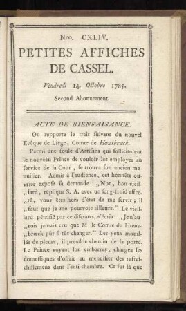 No CXLIV (Vendredi 14. Octobre 1785)