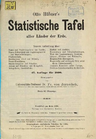 Otto Hübner's statistische Tafel aller Länder der Erde. 47. 1898