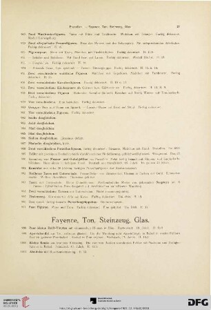 Fayence, Ton. Steinzeug, Glas (Nr. 998-1056)