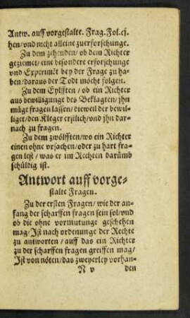 Anwort auff vorgestalte Fragen.