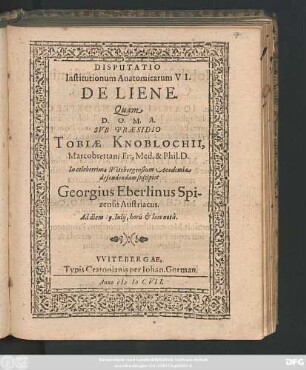 Disputatio Institutionum Anatomicarum VI. De Liene