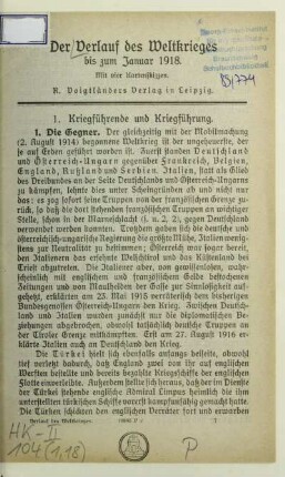 Der Verlauf des Weltkrieges : bis zum Januar 1918