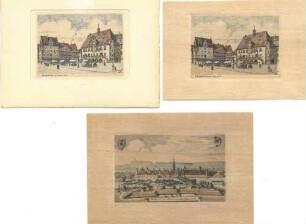 Historische Ansicht des Marktplatzes mit Rathaus und Merian-Ansicht, gedruckt auf dünnes Furnier