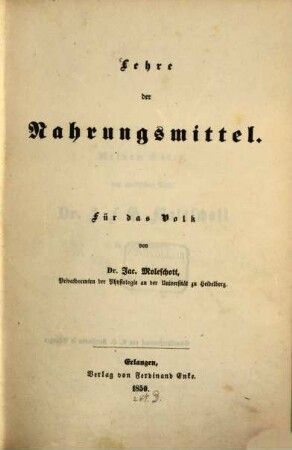 Lehre der Nahrungsmittel : für das Volk