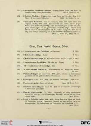Eisen, Zinn, Kupfer, Bronze, Silber (Nr. 394-519)