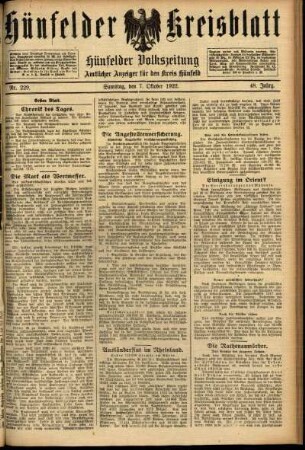 Erste Ausgabe vom Samstag, den 07. Oktober 1922.