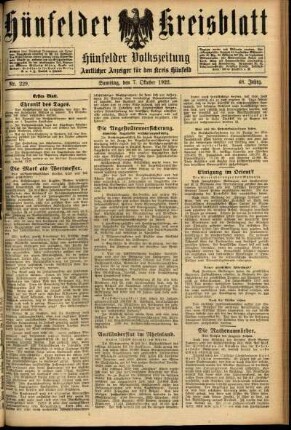 Erste Ausgabe vom Samstag, den 07. Oktober 1922.