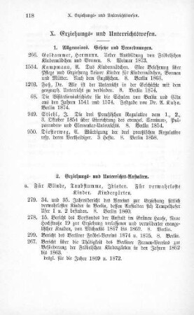 X. Erziehungs- und Unterrichtswesen