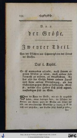 Zweyter Theil. Von den Pflichten und Schwierigkeiten des Lebens der Grossen.