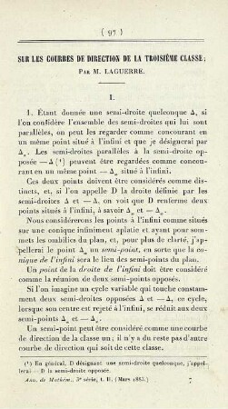 Sur les courbes de direction de la troisieéme classe.
