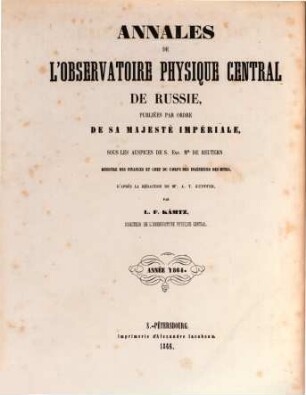 Annales de l'Observatoire Physique Central, 1864
