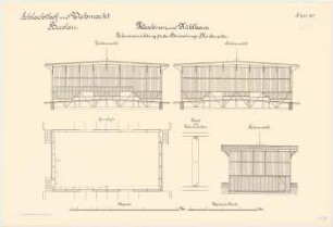 Schlachthof und Viehmarkt, Breslau Maschinen- und Kühlhaus: Jalousievorrichtung für den Berieselungskondensator: Grundriss Vorderansicht, Hinteransicht, Seitenansicht 1:50 Detail 1:10