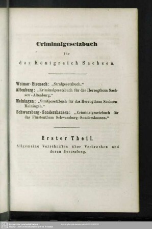 Erster Theil. Allgemeine Vorschriften über Verbrechen und deren Bestrafung