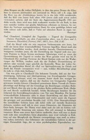 241-243 [Rezension] Chauchard, Paul, Untugend der Tugenden - Tugend der Untugenden