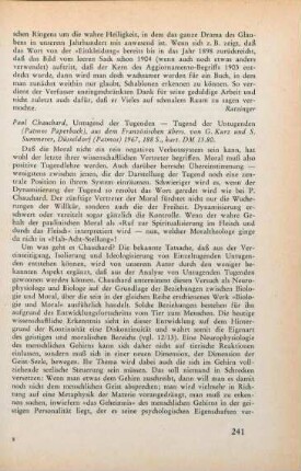 241-243 [Rezension] Chauchard, Paul, Untugend der Tugenden - Tugend der Untugenden