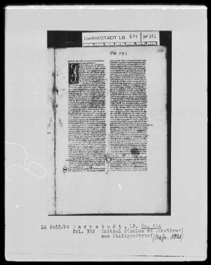 Biblia sacra mit einem altlateinischen Judith-Text — Initiale P(aulus et Timotheus), Folio 352recto
