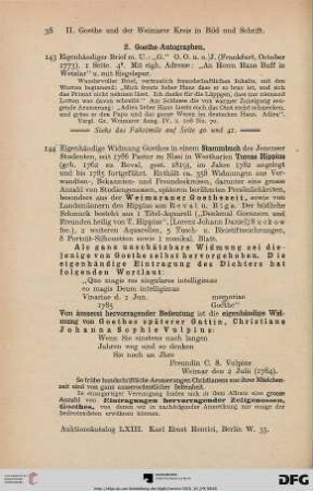 2. Goethe Autographen (Nr. 143-151)