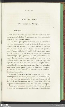 Huitième leçon. Des causes en Géologie