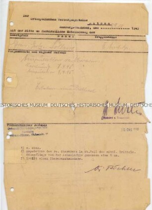 Attest zur Anfertigung einer Oberarmprothese für einen schwer kriegsverwundeten ehemaligen Soldaten des Panzergrenadierregiments 13