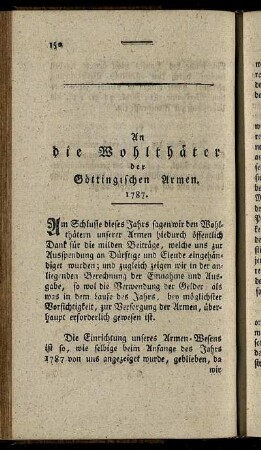 An die Wohlthäter der Göttingischen Armen. 1787.