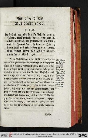 Das Jahr 1796: Jäner