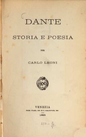 Dante : Storia e poesia. (Edizione velina con ritratto.)