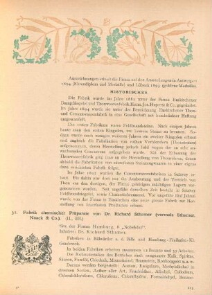 31. Fabrik chemischer Präparate von Dr. Richard Sthamer (vormals Sthamer, Noack & Co.). (II., III.)