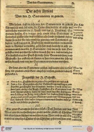 Der achte Articul: Von den H. Sacramenten