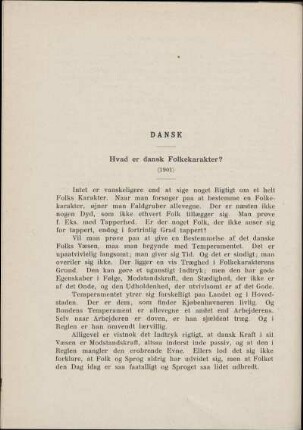 Hvad er dansk Folkekarakter? (1901)