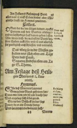 Am Festage deß Heiligen Martyrers S. Laurentii.