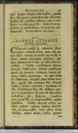 XLIII. Ioannes Sturmius Ioanni Halesio