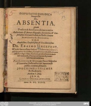 Disputatio Iuridica Inauguralis De Absentia