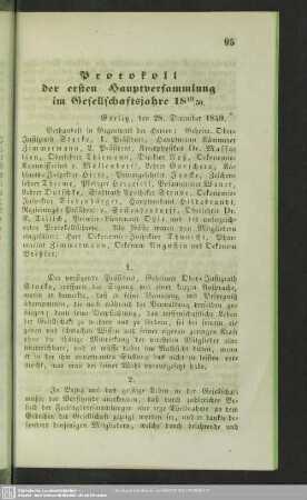 Protokoll der ersten Haupversammlung im Gesellschaftsjahre 1849/50