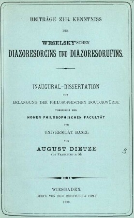 Beiträge zur Kenntnis des Weselsky'schen Diazoresorcins und Diazoresorufins
