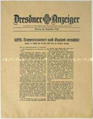Nachrichtenblatt "Dresdner Anzeiger" mit Meldungen des Oberkommandos der Wehrmacht u.a. zum U-Boot-Krieg