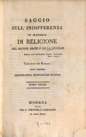 Saggio sull'indifferenza in materia di religione, 3,2 (1826)
