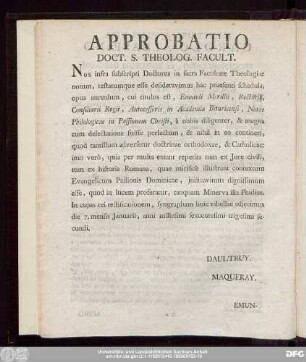Approbatio Doct. S. Theolog. Facult.