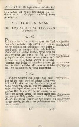 Articulus XXXI. De Sequestratione Fructuum & possessionum.