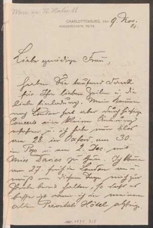 Brief an Antonie Speyer : 09.11.1901