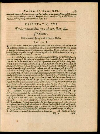 Disputatio XVI. De hereditatibus quae ab intestato deferuntur.