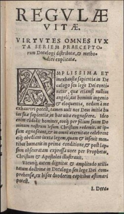 Regvlae Vitae Virtvtes Omnes Ivxta Seriem Praeceptorum Deccalogi distribute, & methodice explicate