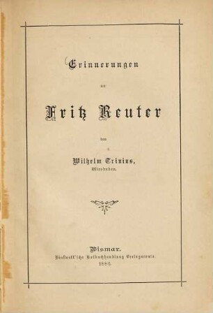 Erinnerungen an Fritz Reuter