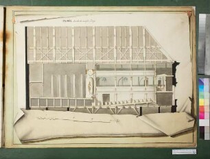 Entwurf für ein neues Schauspielhaus in Stettin Längsschnitt durch das Theater als Präsentationsblatt