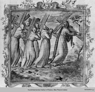 La Franceschina : Nachfolge Christi: Franziskaner mit Fra' Pauluccio da Foligno tragen Kreuze und folgen Christus