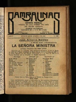 La señora ministra : sátira política en tres actos