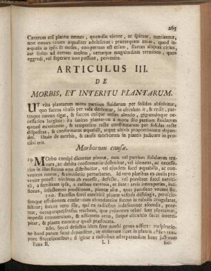 Articulus III. De Morbis, Et Interitu Plantarum.