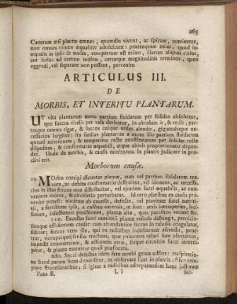 Articulus III. De Morbis, Et Interitu Plantarum.